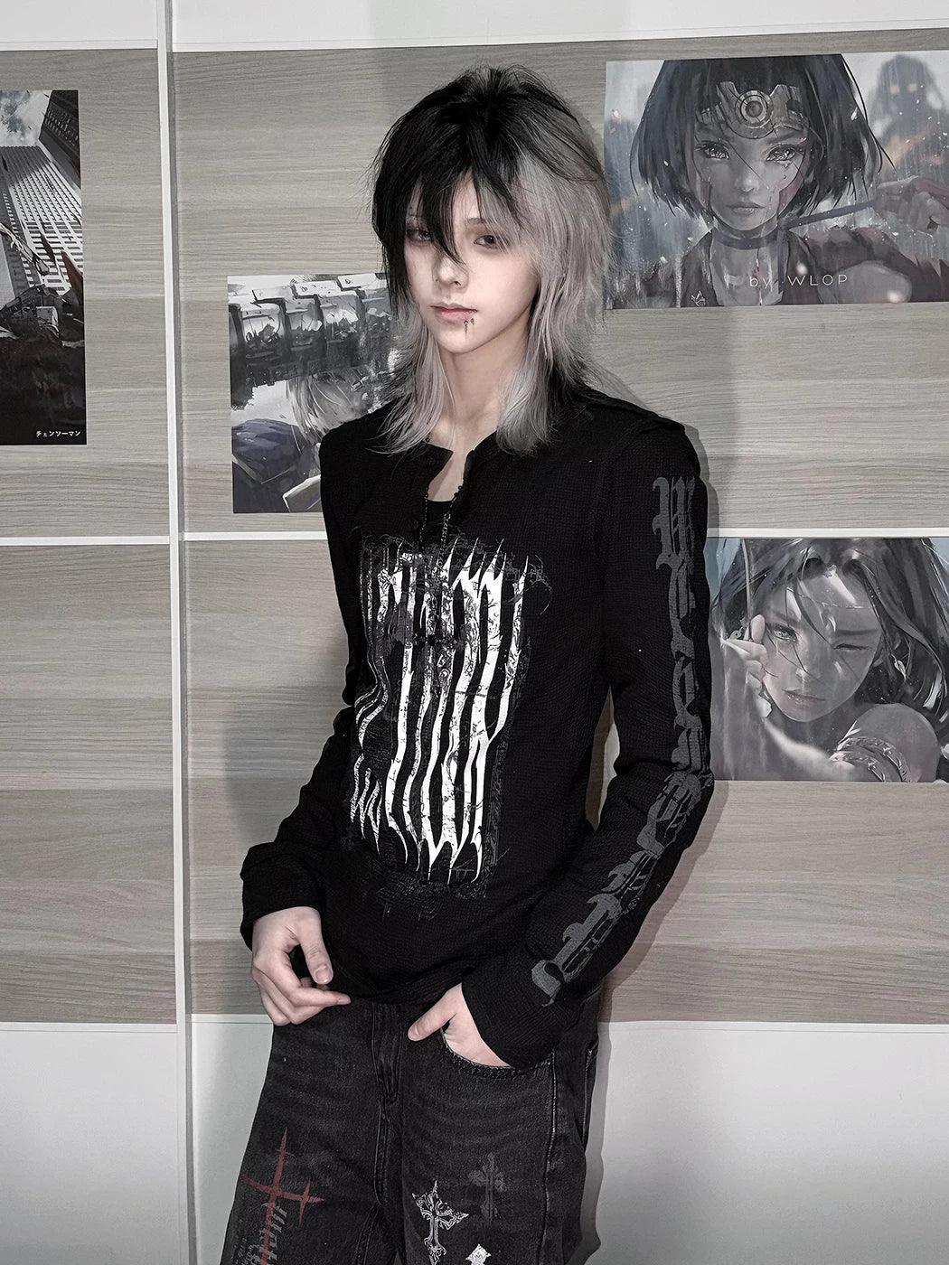 Dark Avant-Garde: Unisex Gothic Subculture Slim-Fit Punk Long-Sleeve