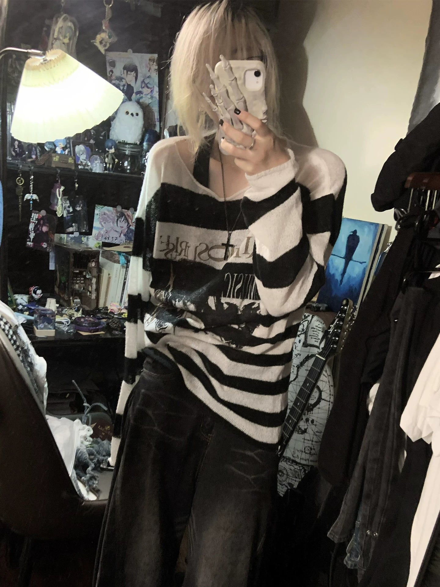 Y2K Monochrome Striped Cut-Out Knit