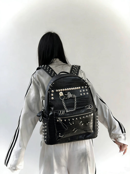 Unisex Punk Street Studded Large Capacity Backpack