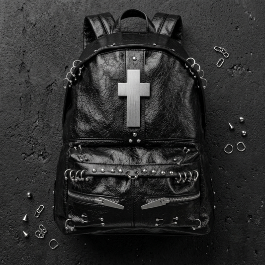 26SS Pierced Hardware Crackle Leather Backpack