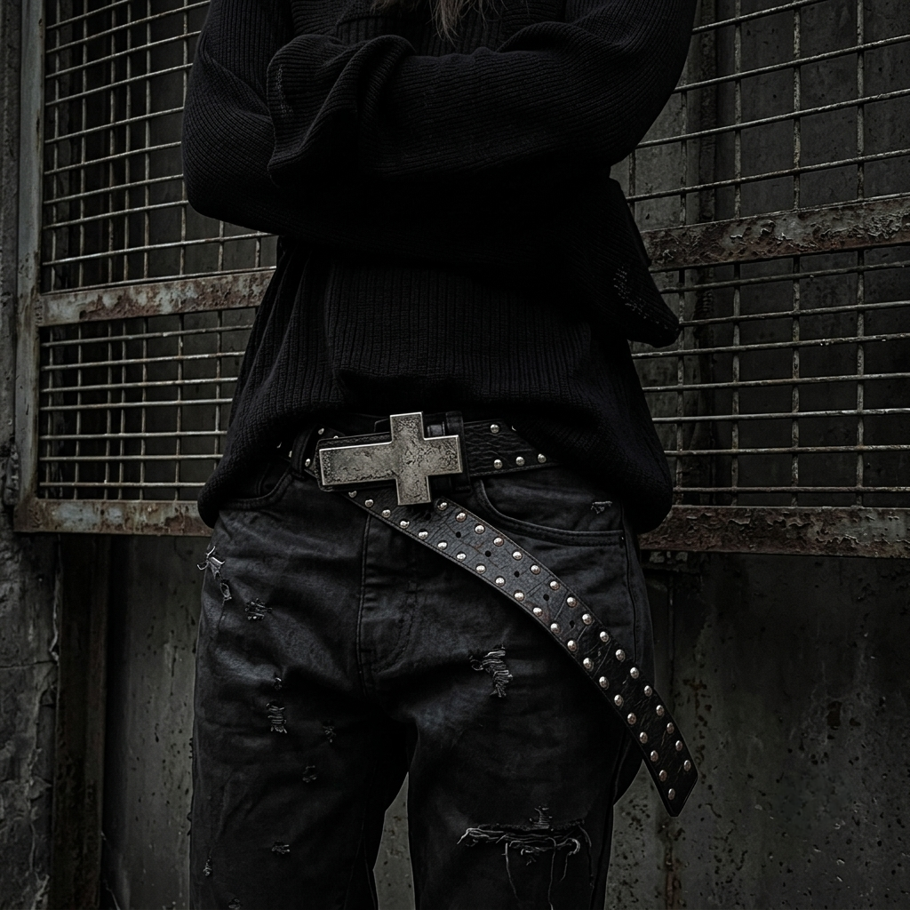 Dark Goth Studded Cross Belt