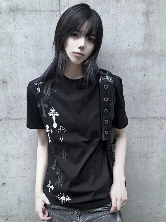 Alternative Dark Archive: Niche Gothic Visual-Kei Fitted S/S Top