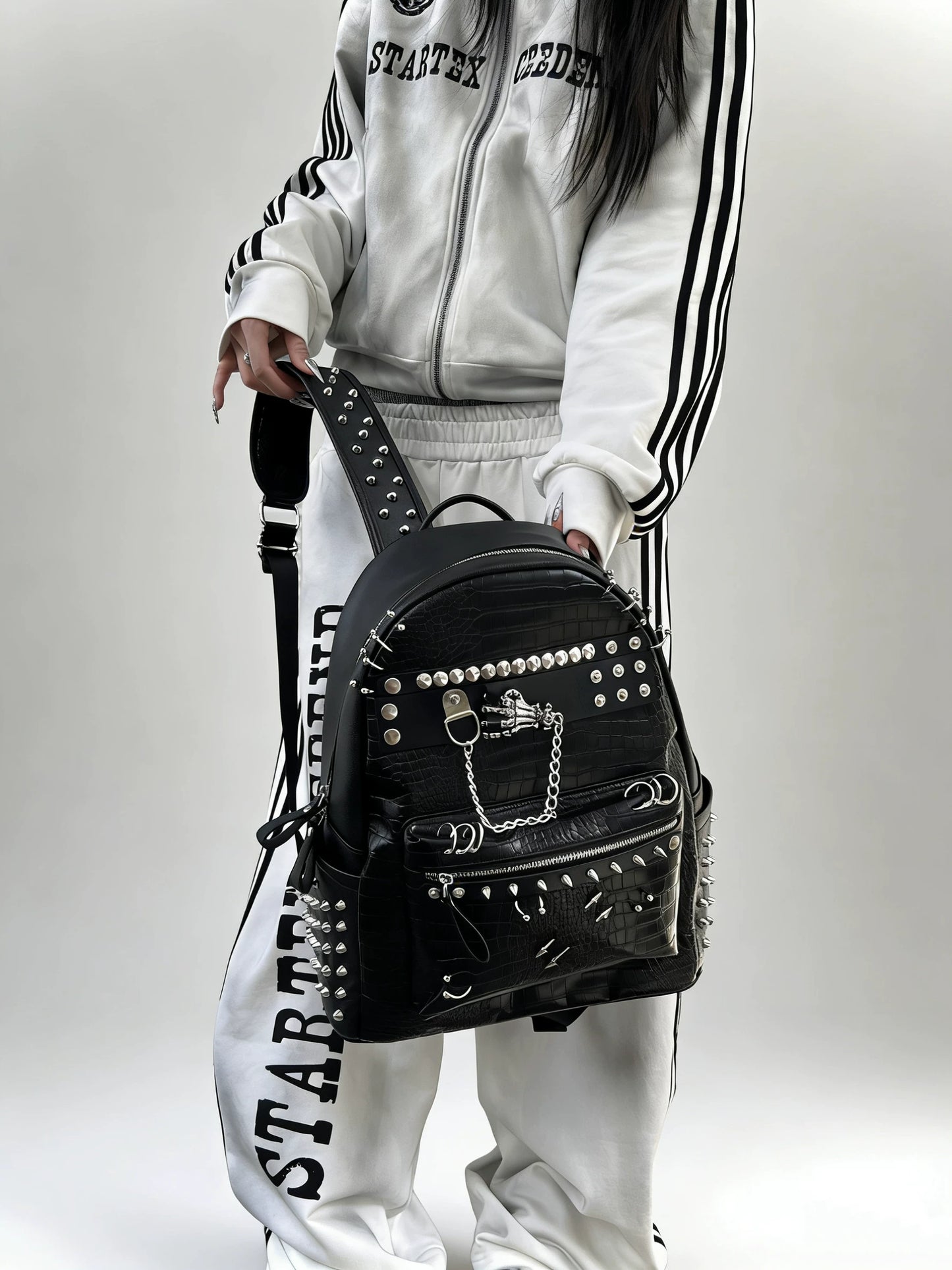 Unisex Punk Street Studded Large Capacity Backpack