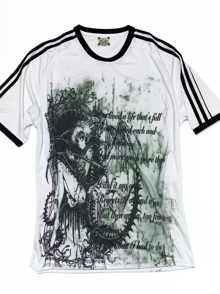 Empty Internet Cafe by WEBBAR: Y2K Goth "2D Graphic" Oversized S/S Soccer Top No.100-D