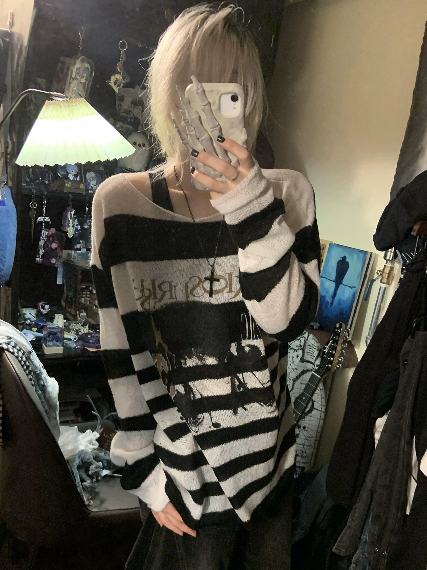 Y2K Monochrome Striped Cut-Out Knit