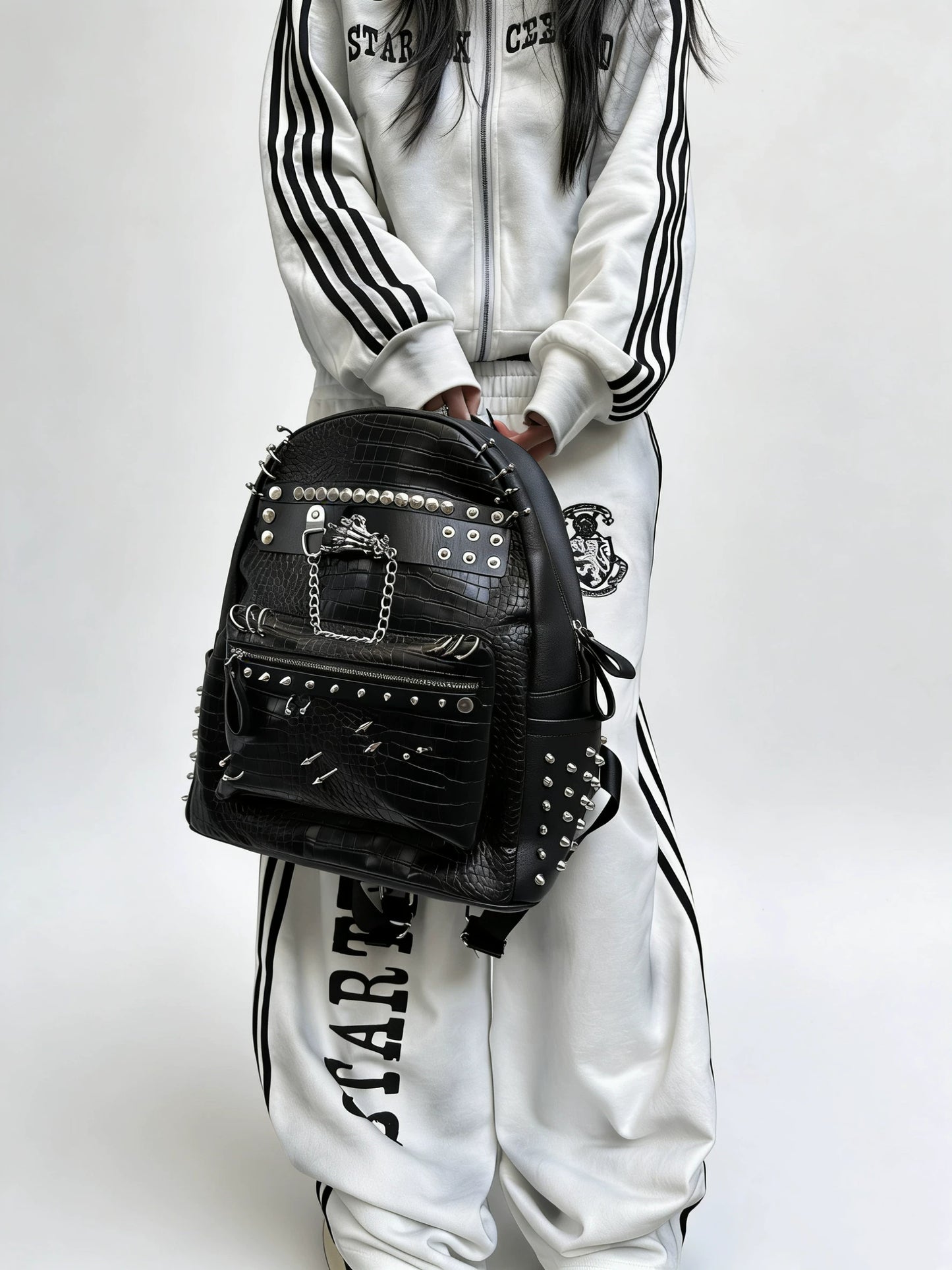 Unisex Punk Street Studded Large Capacity Backpack