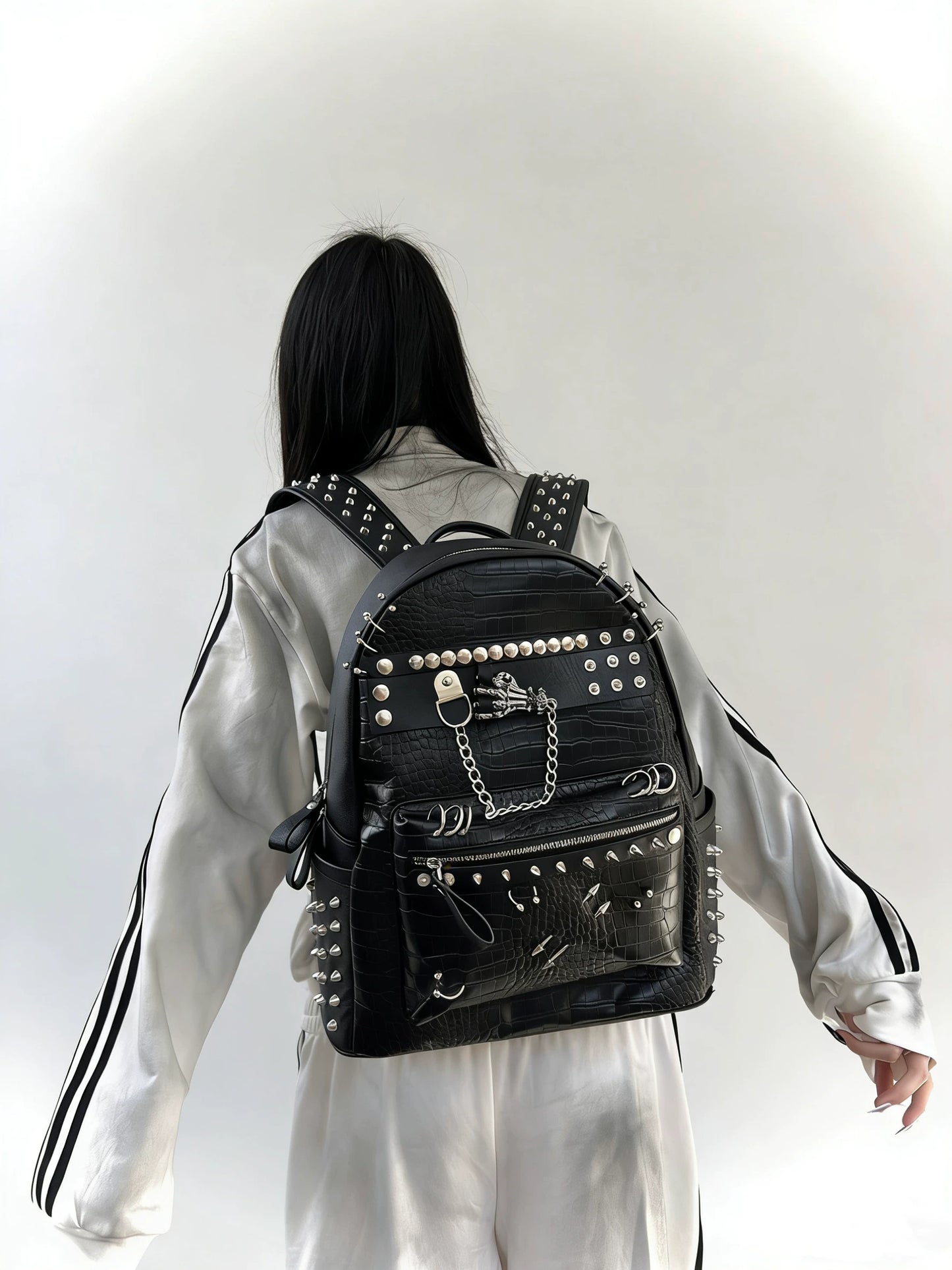 Unisex Punk Street Studded Large Capacity Backpack