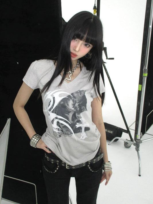 Y2K Retro V-Neck Fitted Top