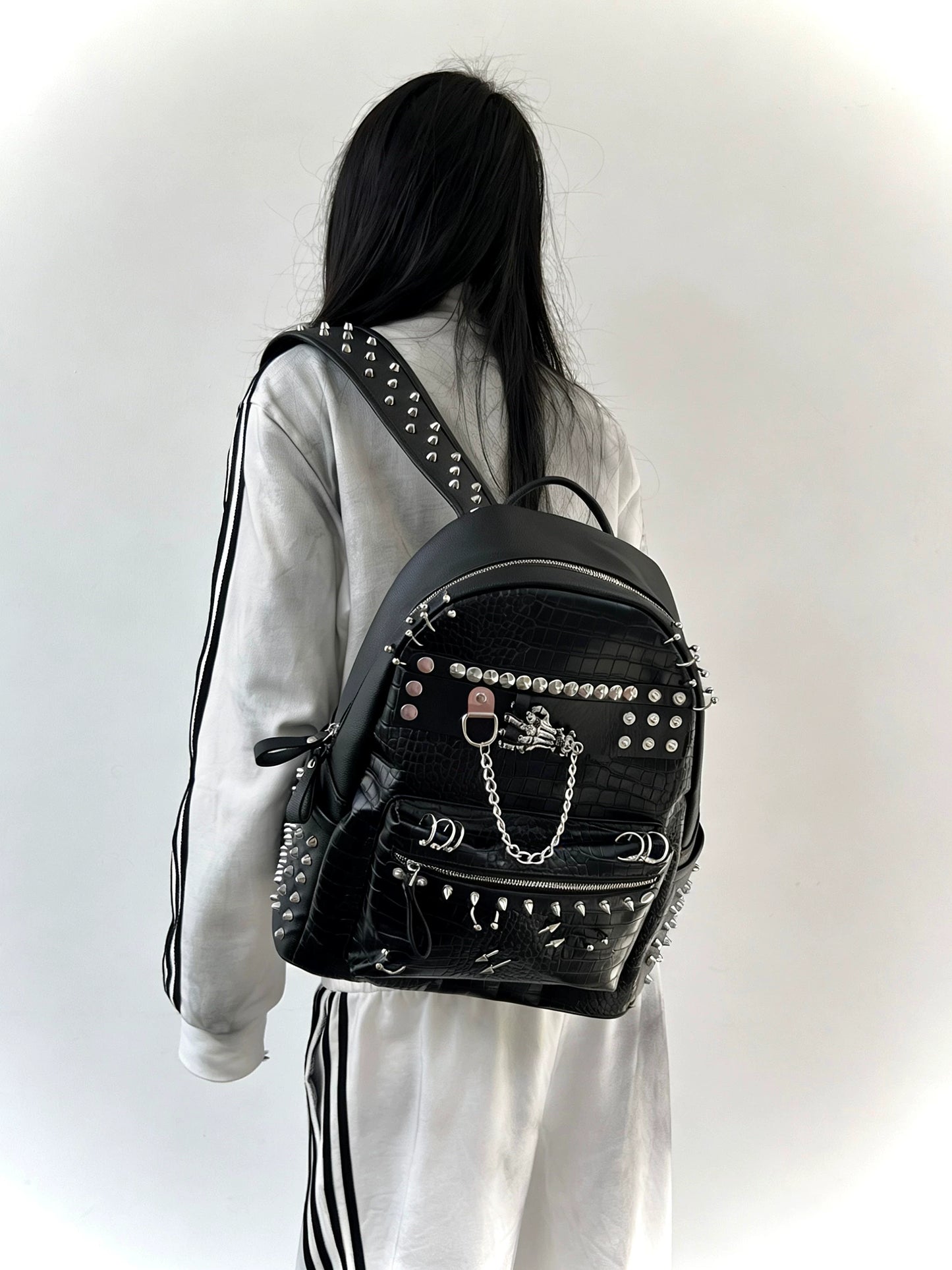Unisex Punk Street Studded Large Capacity Backpack
