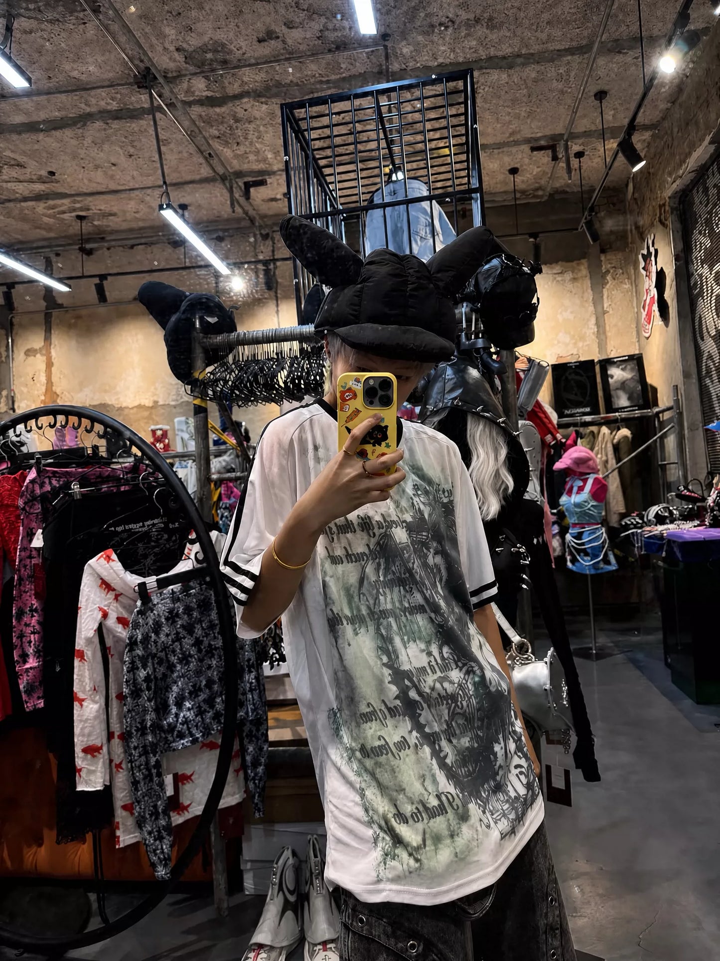 Empty Internet Cafe by WEBBAR: Y2K Goth "2D Graphic" Oversized S/S Soccer Top No.100-D