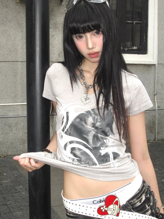 Y2K Retro V-Neck Fitted Top